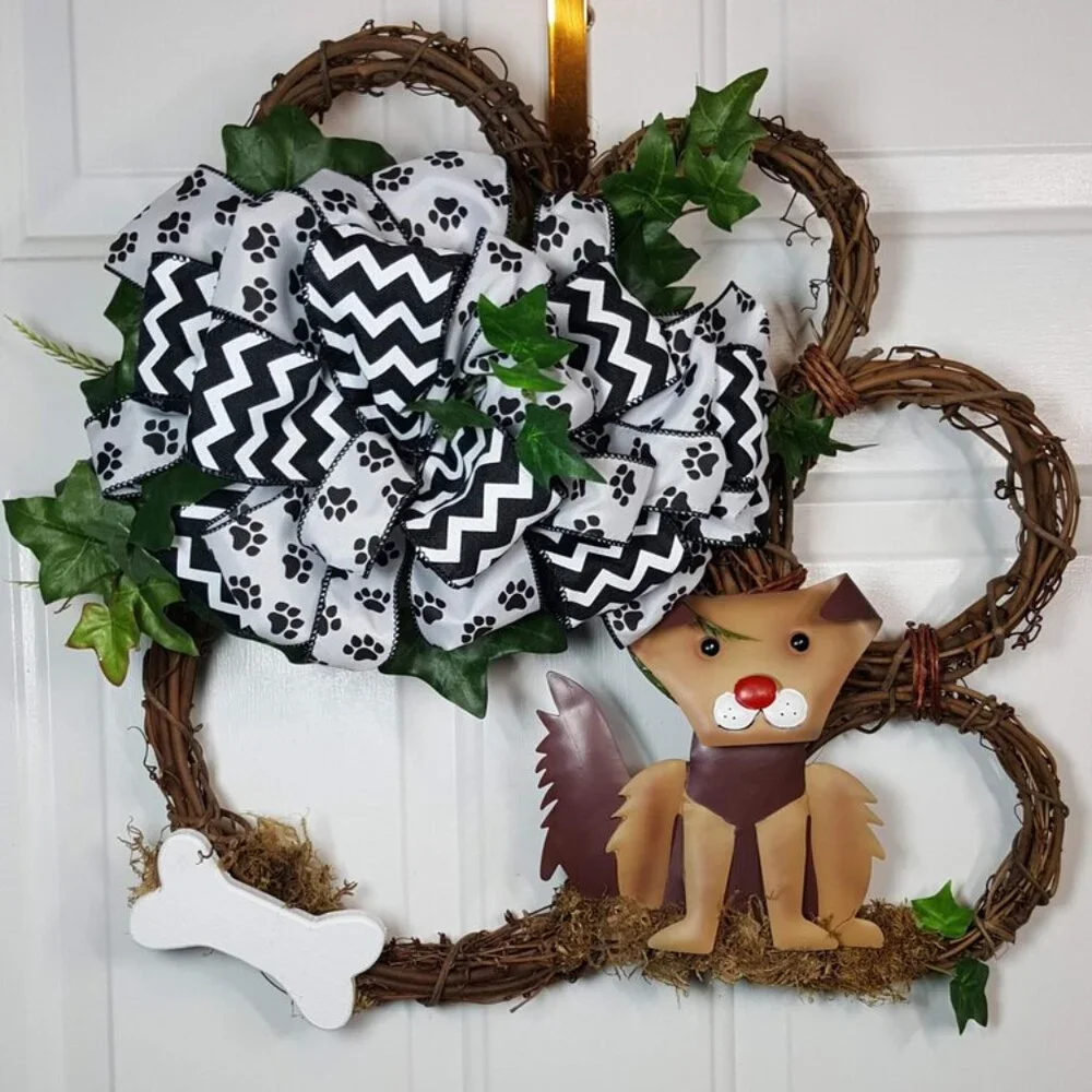 Dog Wreath, Dog‎ Paw Wreath, Grapevine Dog Wreath Dog Lovers Wreath Hand Crafted